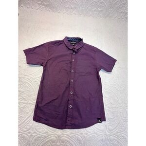 Kenneth Cole New York Boys Burgundy Geometric Short Sleeve Button Down Shirt 10